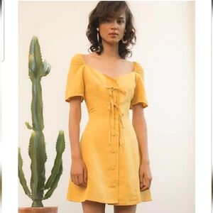 PIXIE MARKET Helena Mustard Linen Mini Dress. Size XS